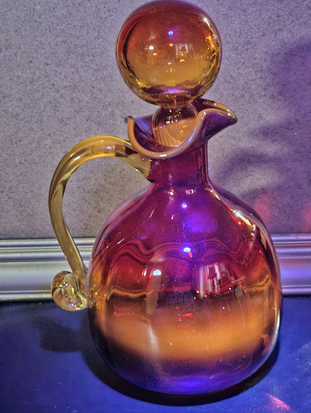 Vintage Handblown Amberina Decanter w Large Stopper Maybe Blenko